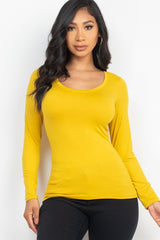 MUSTARD - Sheek Basic Scoop Neck Solid Long Sleeve Cozy Top - 5 colors - Ships from The US - womens t-shirt at TFC&H Co.