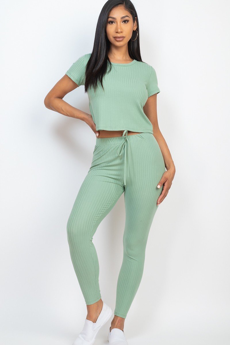 GREEN BAY - Short Sleeve Top & Leggings Set - 7 colors - Ships from The US - womens top & legging set at TFC&H Co.