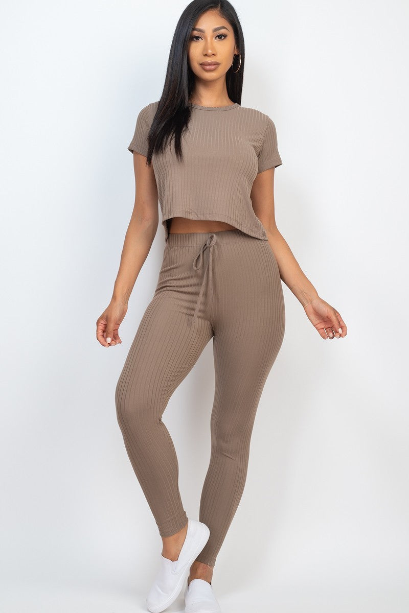 TAUPE - Short Sleeve Top & Leggings Set - 7 colors - Ships from The US - womens top & legging set at TFC&H Co.