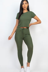 OLIVE - Short Sleeve Top & Leggings Set - 7 colors - Ships from The US - womens top & legging set at TFC&H Co.