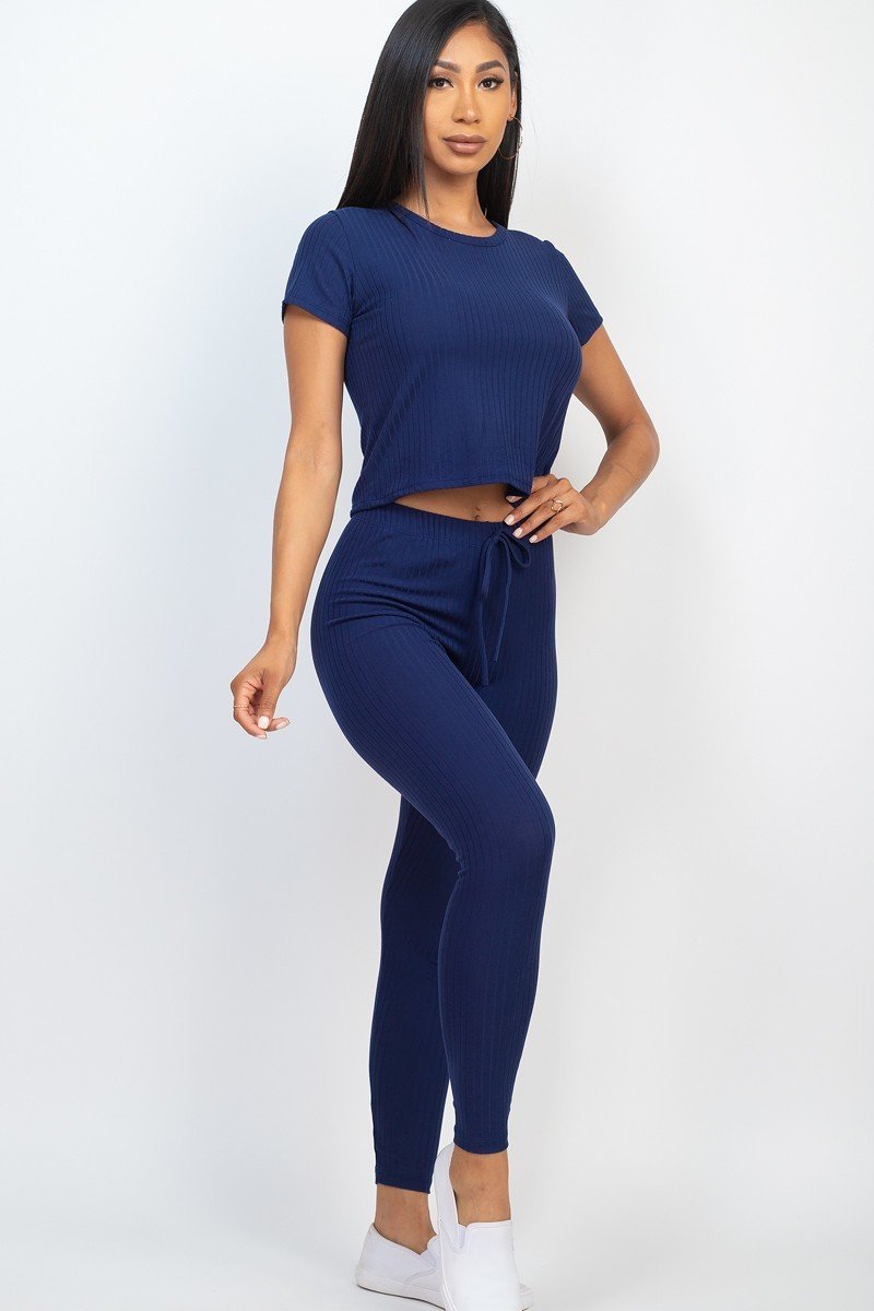 NAVY - Short Sleeve Top & Leggings Set - 7 colors - Ships from The US - womens top & legging set at TFC&H Co.