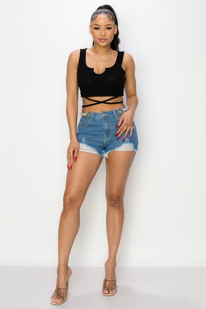 Side Chain Detailed Denim Shorts - Ships from The US - women's denim shorts at TFC&H Co.