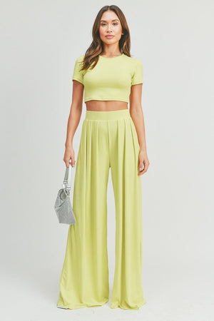 Simple Crop Top And Palazzo Pants Set - Ships from The US - women's crop top & pants at TFC&H Co.