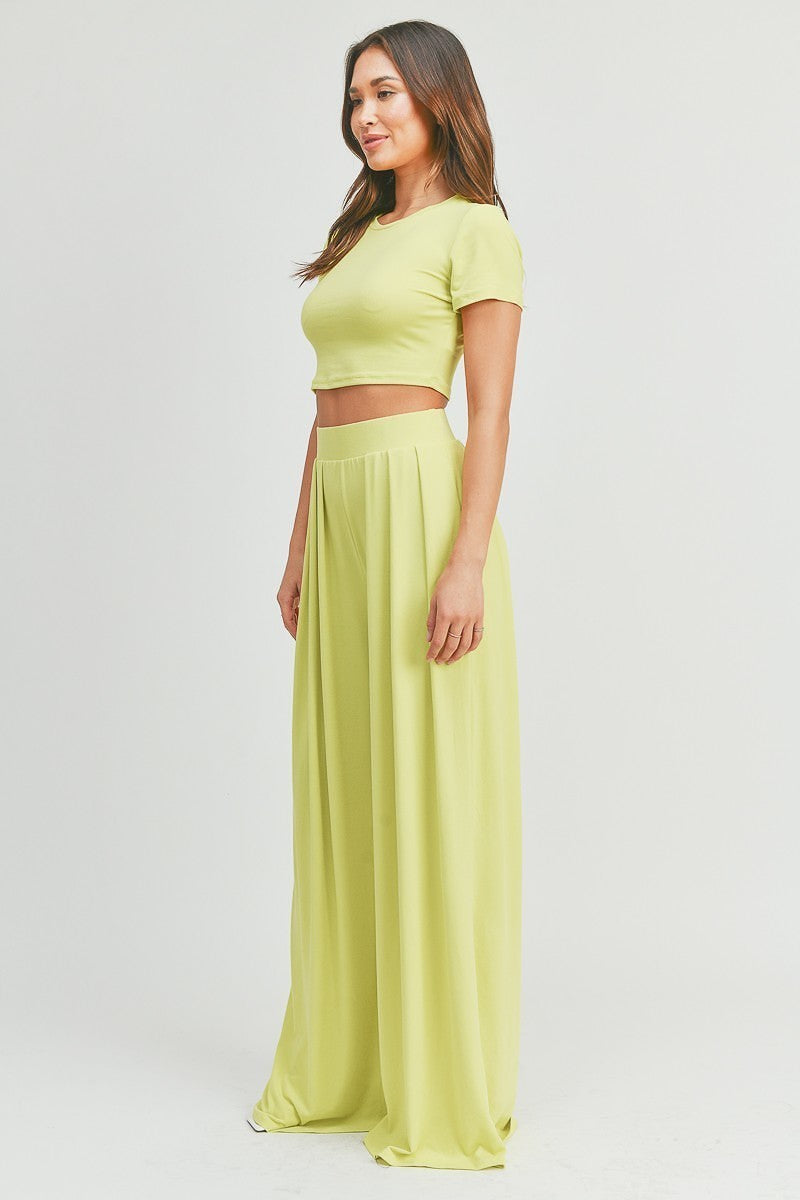 Simple Crop Top And Palazzo Pants Set - Ships from The US - women's crop top & pants at TFC&H Co.