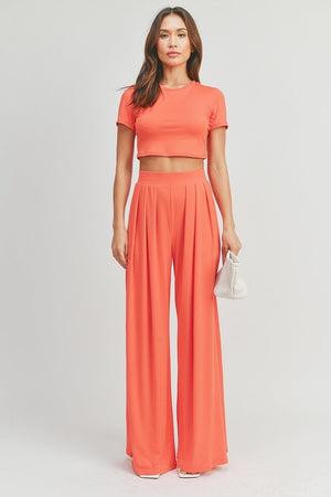 - Simple Crop Top And Palazzo Pants Set - Ships from The US - womens crop top & pants at TFC&H Co.