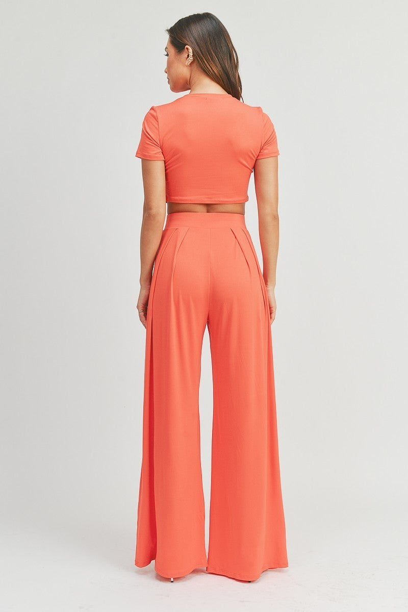 CORAL CARK Simple Crop Top And Palazzo Pants Set - Ships from The US - women's crop top & pants at TFC&H Co.