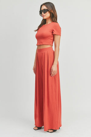 RUST Simple Crop Top And Palazzo Pants Set - Ships from The US - women's crop top & pants at TFC&H Co.