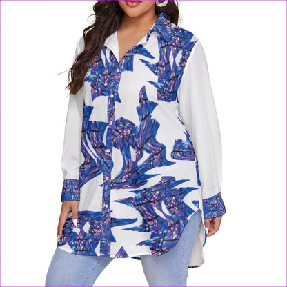White Skewed Women's Button-Up Shirt Voluptuous (+) Plus Size - women's button-up shirt at TFC&H Co.