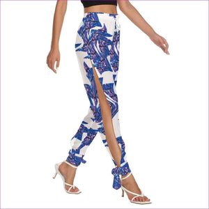 White - Skewed Women's Side Seam Cutout Pants With Bottom Strap - womens pants at TFC&H Co.