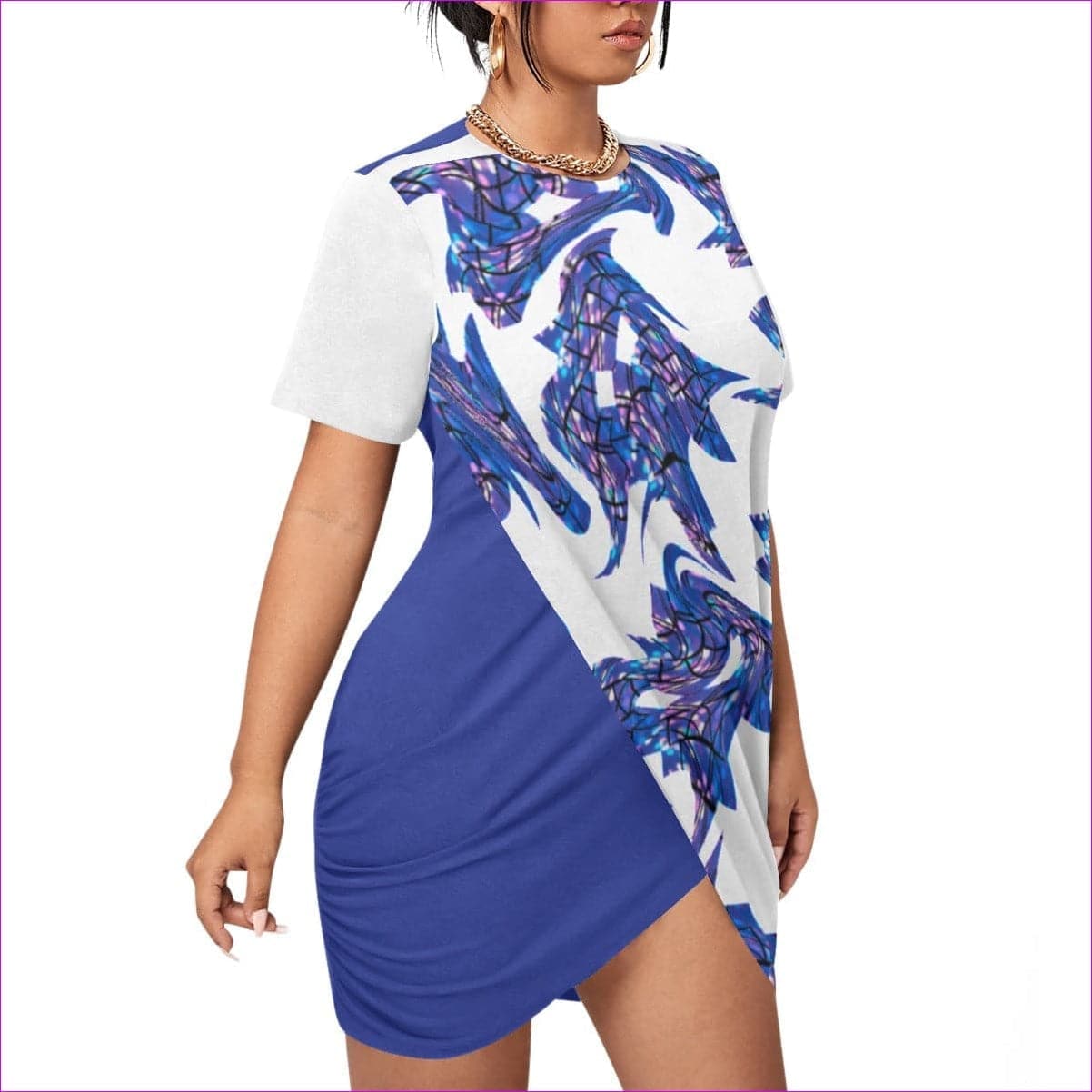 - Skewed Women’s Stacked Hem Dress With Short Sleeve（Plus Size） - womens dress at TFC&H Co.