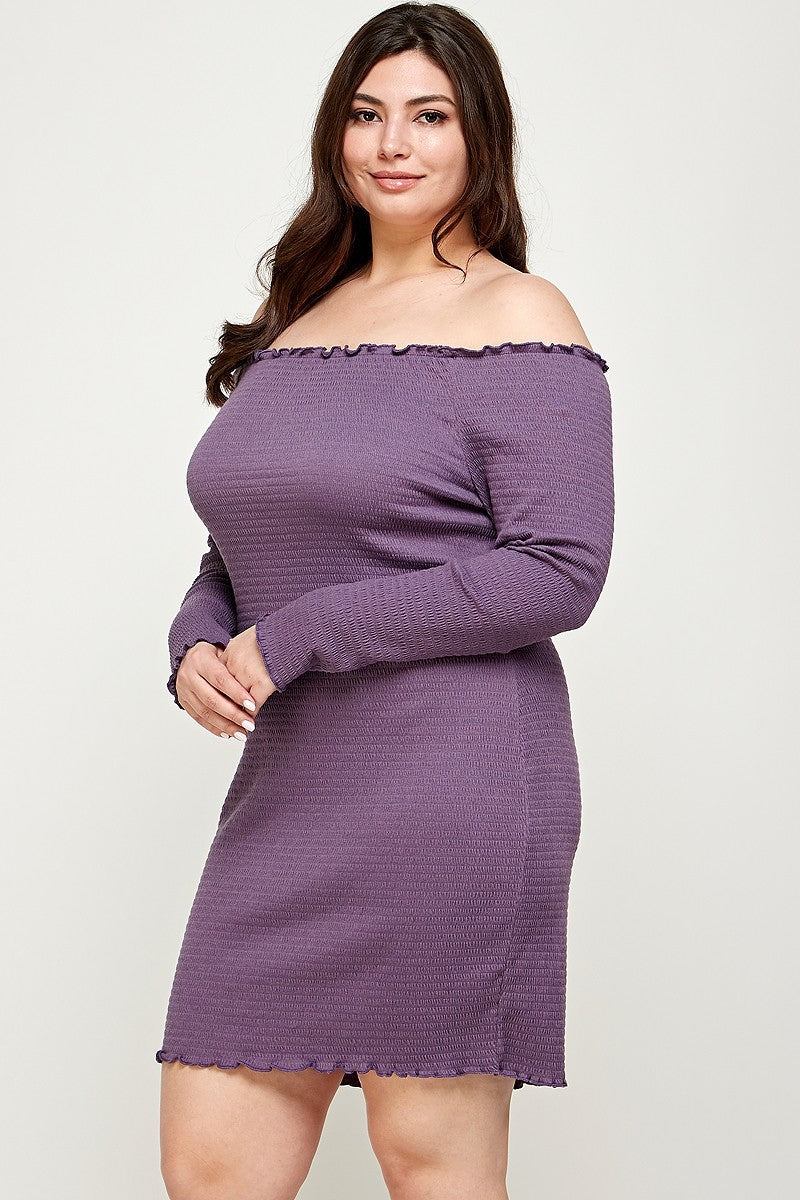 - Smocked Off Shoulder Dress Voluptuous (+) Plus Size - Ships from The US - womens dress at TFC&H Co.