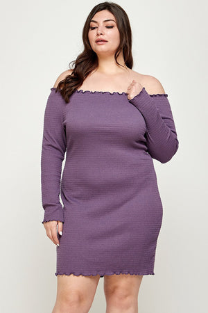 PURPLE ASH - Smocked Off Shoulder Dress Voluptuous (+) Plus Size - Ships from The US - womens dress at TFC&H Co.