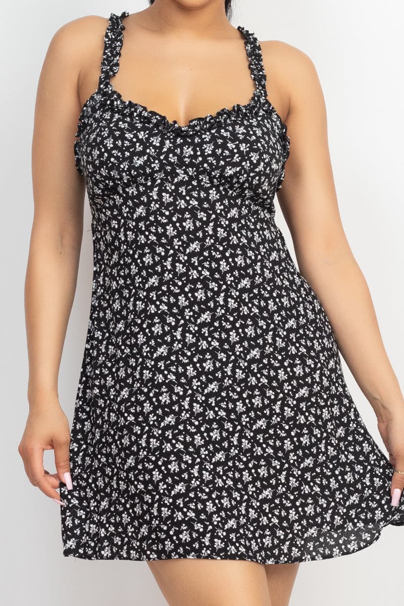 Smocking Sleeve Mini Print Dress - Black - Ships from The US - women's dress at TFC&H Co.