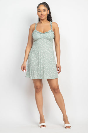 Smocking Sleeve Mini Print Dress - Mint - Ships from The US - women's dress at TFC&H Co.