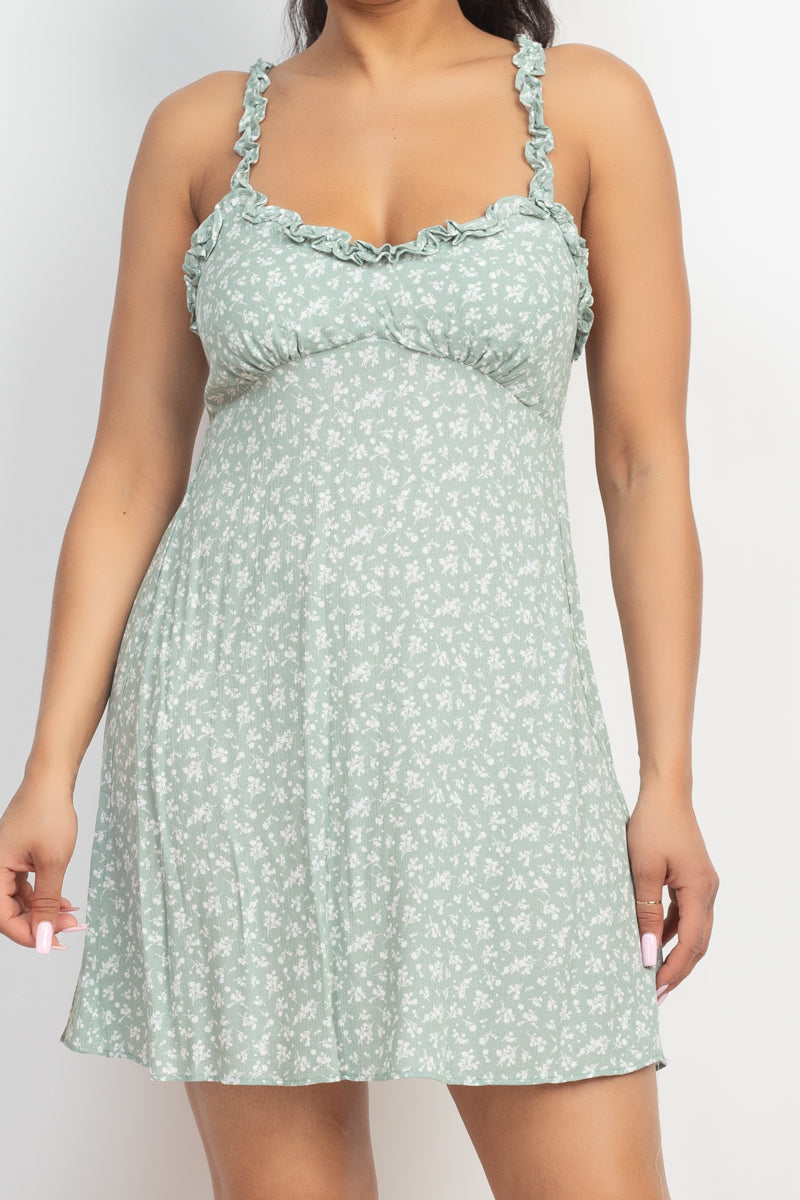 Smocking Sleeve Mini Print Dress - Mint - Ships from The US - women's dress at TFC&H Co.