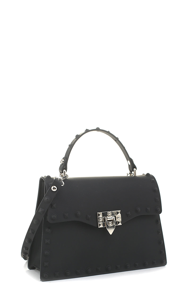 BLACK - Smooth Jelly Stud Buckle Crossbody Bag - Ships from The US - handbag at TFC&H Co.