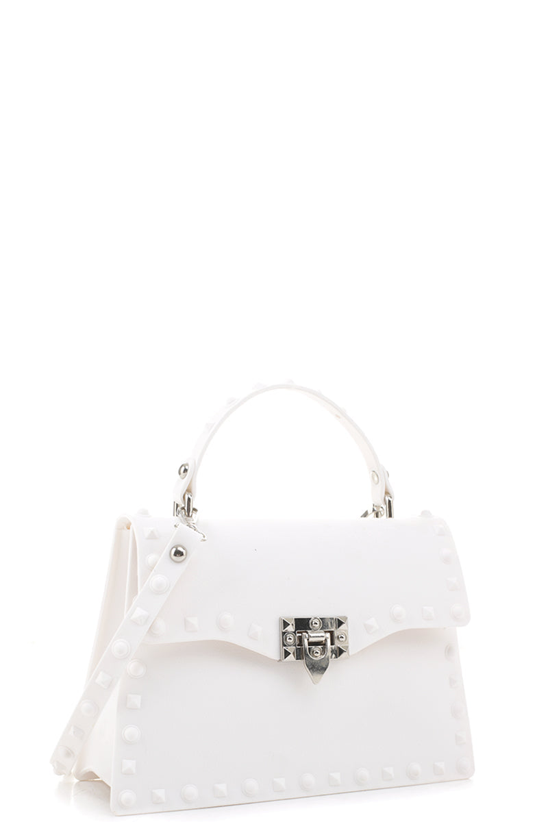 WHITE - Smooth Jelly Stud Buckle Crossbody Bag - Ships from The US - handbag at TFC&H Co.