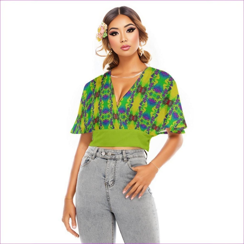 multi-colored Snake Women's Bat Sleeve Crop Top - women's top at TFC&H Co.