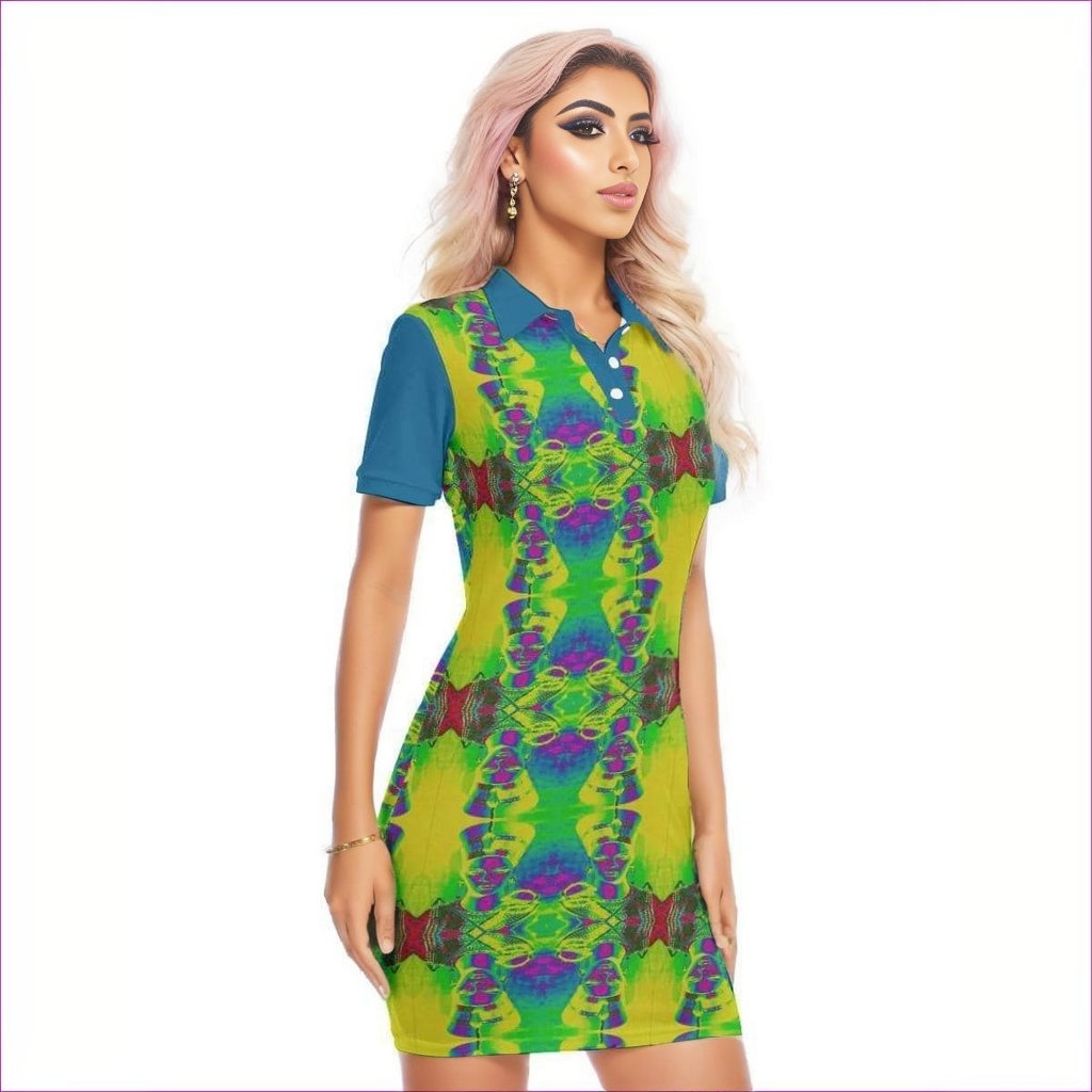 multi-colored - Snake Women's Polo Collar Dress - womens dress at TFC&H Co.