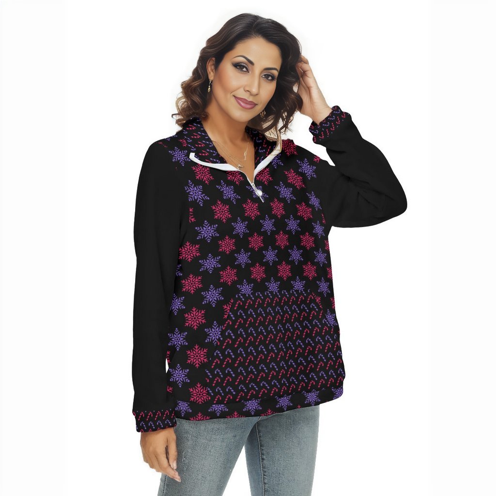 Snow & Candy Women's Borg Fleece Half Zip Christmas Sweater - women's sweater at TFC&H Co.