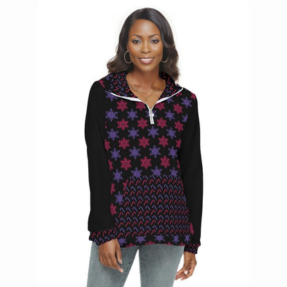 multi-colored Snow & Candy Women's Borg Fleece Half Zip Christmas Sweater - women's sweater at TFC&H Co.