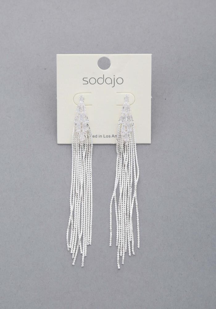 RHODIUM - Sodajo Crystal Metal Chain Dangle Earring - Ships from The US - earrings at TFC&H Co.