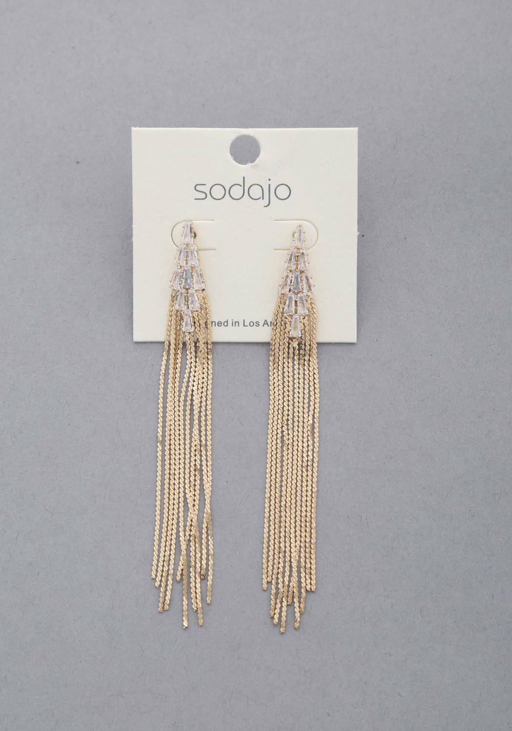 GOLD - Sodajo Crystal Metal Chain Dangle Earring - Ships from The US - earrings at TFC&H Co.