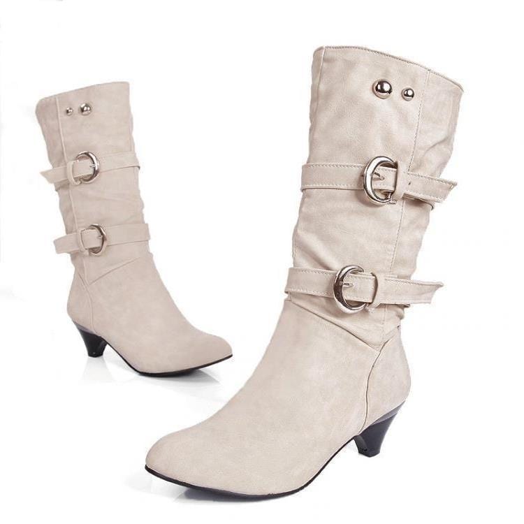 - Soft Leather Wedge Heel Buckle Women's Boots - womens boots at TFC&H Co.