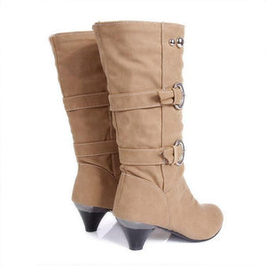 Yellow - Soft Leather Wedge Heel Buckle Women's Boots - womens boots at TFC&H Co.