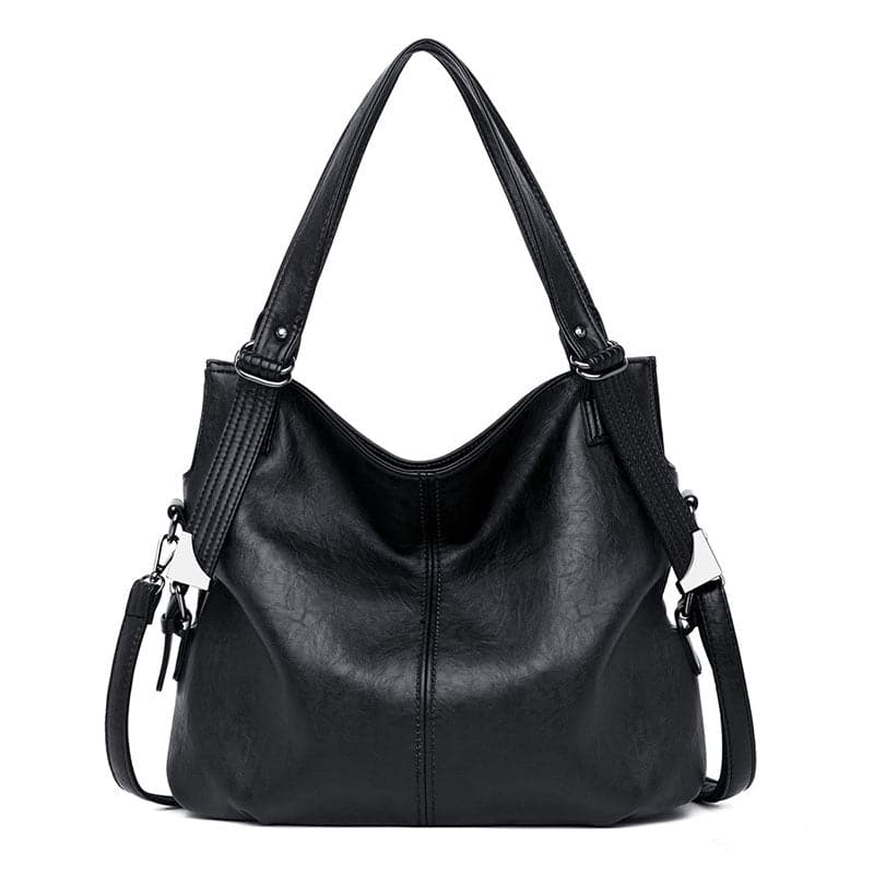 Black - Soft Leather Zipper One-Shoulder Bag - handbag at TFC&H Co.