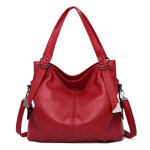 Red - Soft Leather Zipper One-Shoulder Bag - handbag at TFC&H Co.