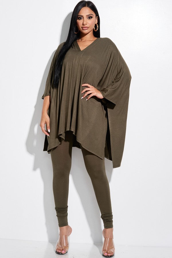 OLIVE - Solid Heavy Cape Top And And Leggings 2 Piece Set - 9 colors - Ships from The US - womens top & pants set at TFC&H Co.