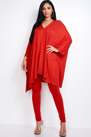 RUST - Solid Heavy Cape Top And And Leggings 2 Piece Set - 9 colors - Ships from The US - womens top & pants set at TFC&H Co.