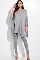 HEATHER GREY - Solid Heavy Cape Top And And Leggings 2 Piece Set - 9 colors - Ships from The US - womens top & pants set at TFC&H Co.