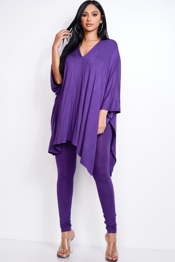 EGGPLANT - Solid Heavy Cape Top And And Leggings 2 Piece Set - 9 colors - Ships from The US - womens top & pants set at TFC&H Co.