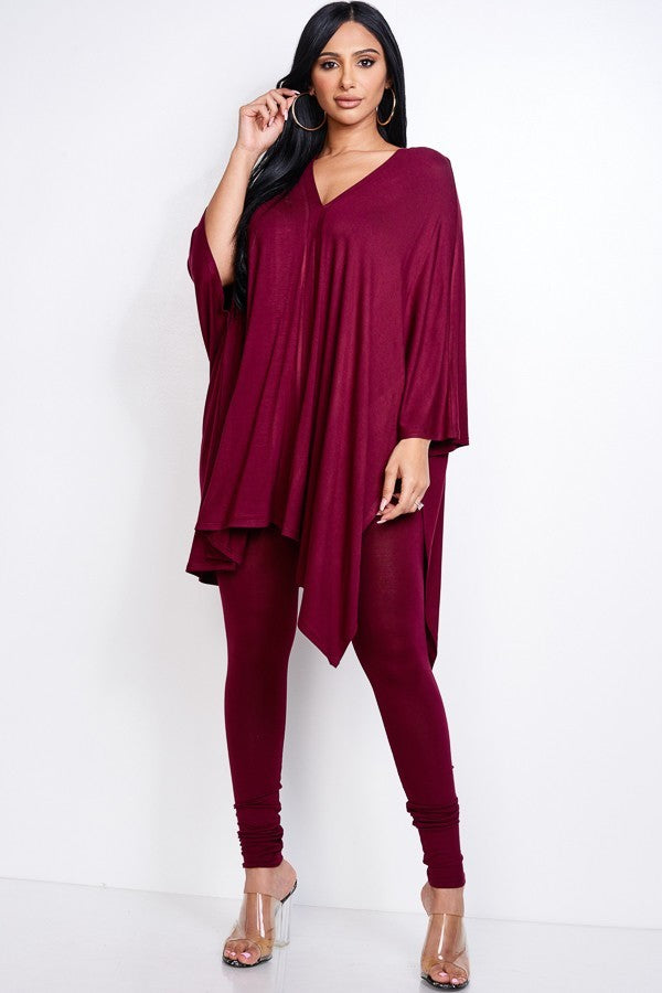 RUBY Solid Heavy Cape Top And And Leggings 2 Piece Set - 9 colors - Ships from The US - women's top & pants set at TFC&H Co.