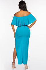 JADE - Solid Ity Off The Shoulder Ruffled Cropped Top And Ruched Maxi Skirt Set - 2 colors - Ships from The US - womens top & skirt set at TFC&H Co.