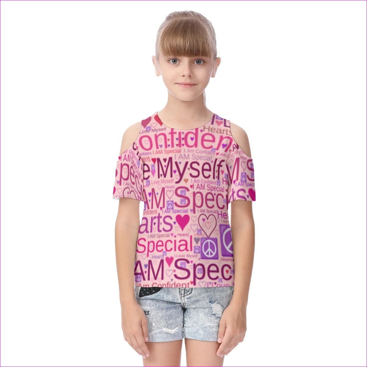 Pink Speak-Over Kids Cold Shoulder T-shirt - kid's shirt at TFC&H Co.
