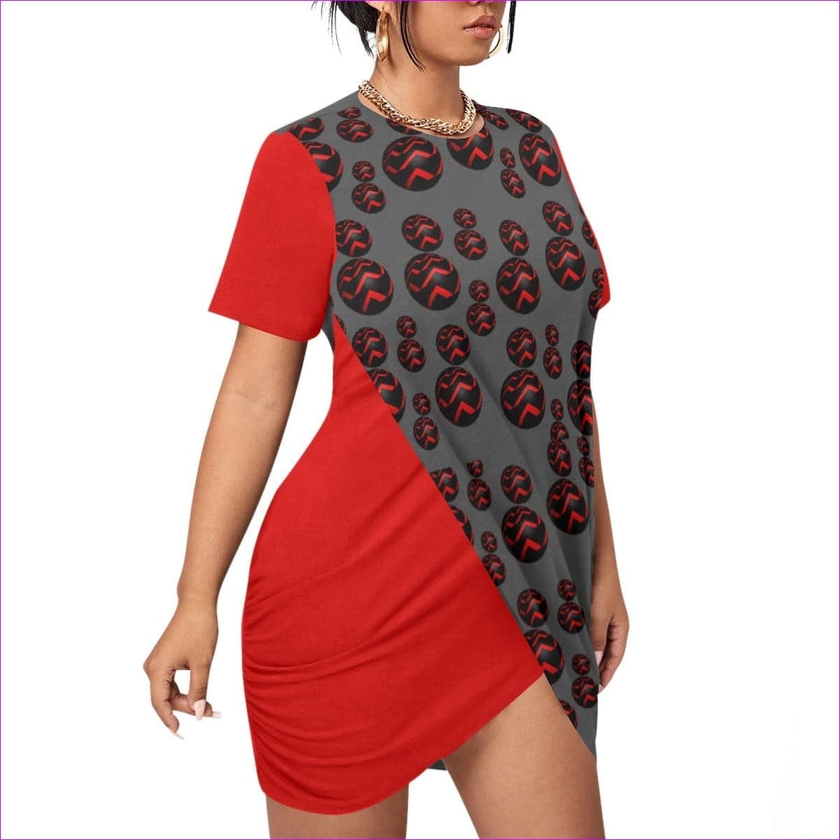 red Sphere Women’s Stacked Hem Dress With Short Sleeve Voluptuous (+) Plus Size - women's dress at TFC&H Co.