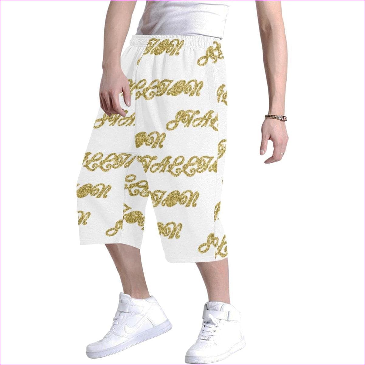 Stallion Clothing for Men Repeat Gold Baggy Short Men's All Over Print Baggy Shorts (Model L37) Stallion Clothing Men's Baggy Short - men's shorts at TFC&H Co.