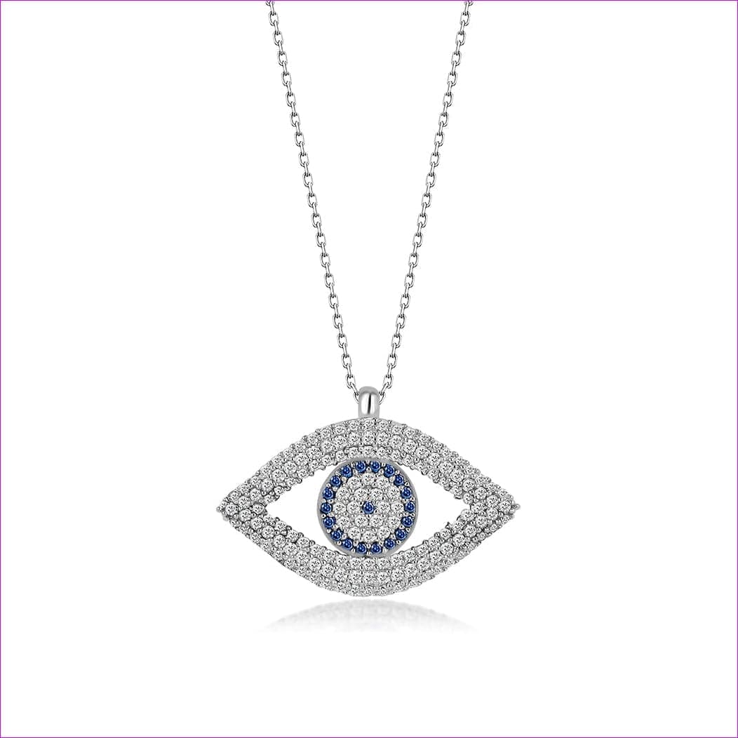 - Sterling Silver Turkish Evil Eye Charm Necklace (Pendant Eye-Shaped) - Evil Eye Protection Charm Necklace - necklace at TFC&H Co.