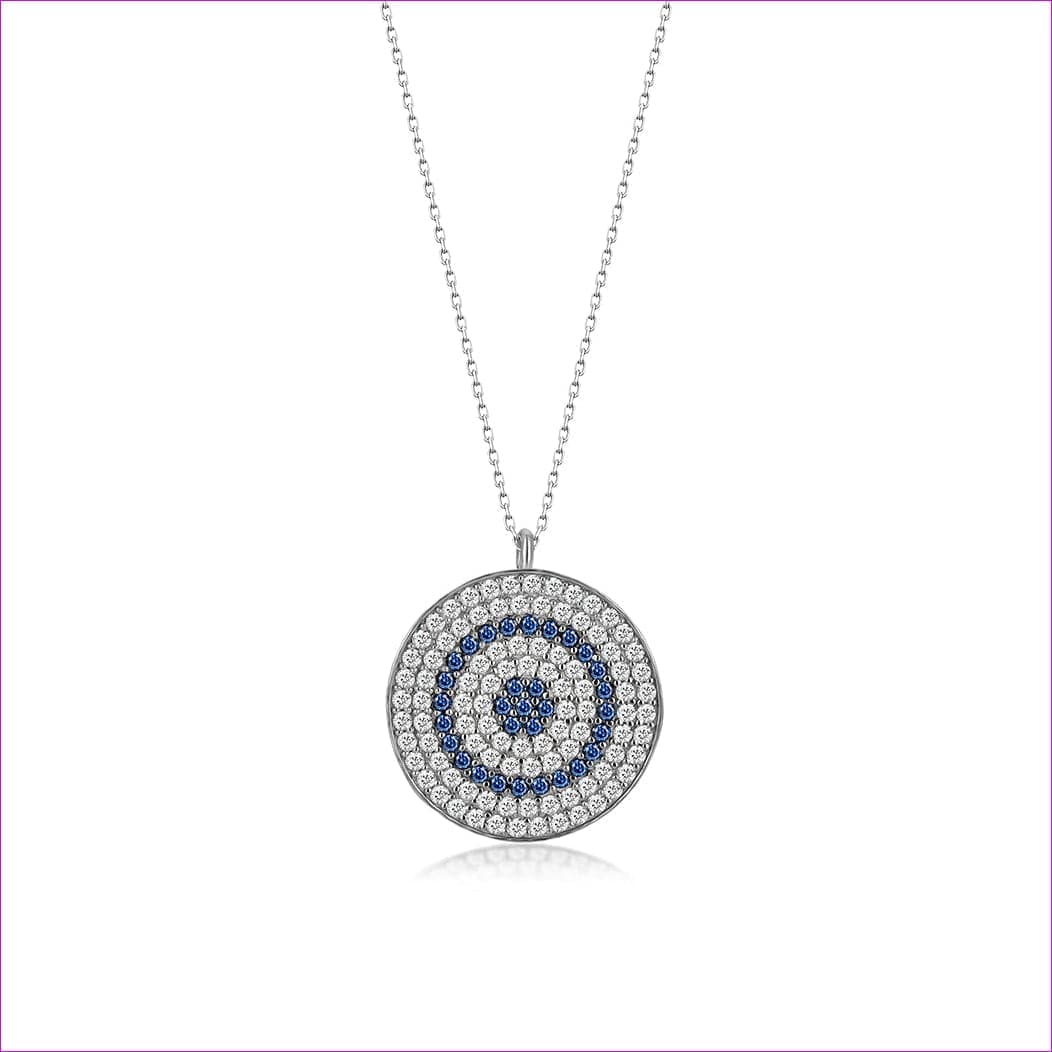 Double Line Sterling Silver Turkish Evil Eye Charm Necklace (Round Shape Pendant Necklace) - Evil Eye Protection Necklace - Evil Eye Charm Necklace - necklace at TFC&H Co.