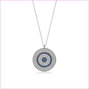 Double Line - Sterling Silver Turkish Evil Eye Charm Necklace (Round Shape Pendant Necklace) - Evil Eye Protection Necklace - Evil Eye Charm Necklace - necklace at TFC&H Co.