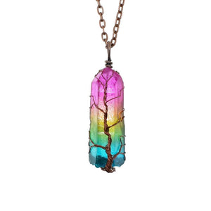 Colorful - Stone Crystal Pillar Tree Of Life Pendant - necklace at TFC&H Co.