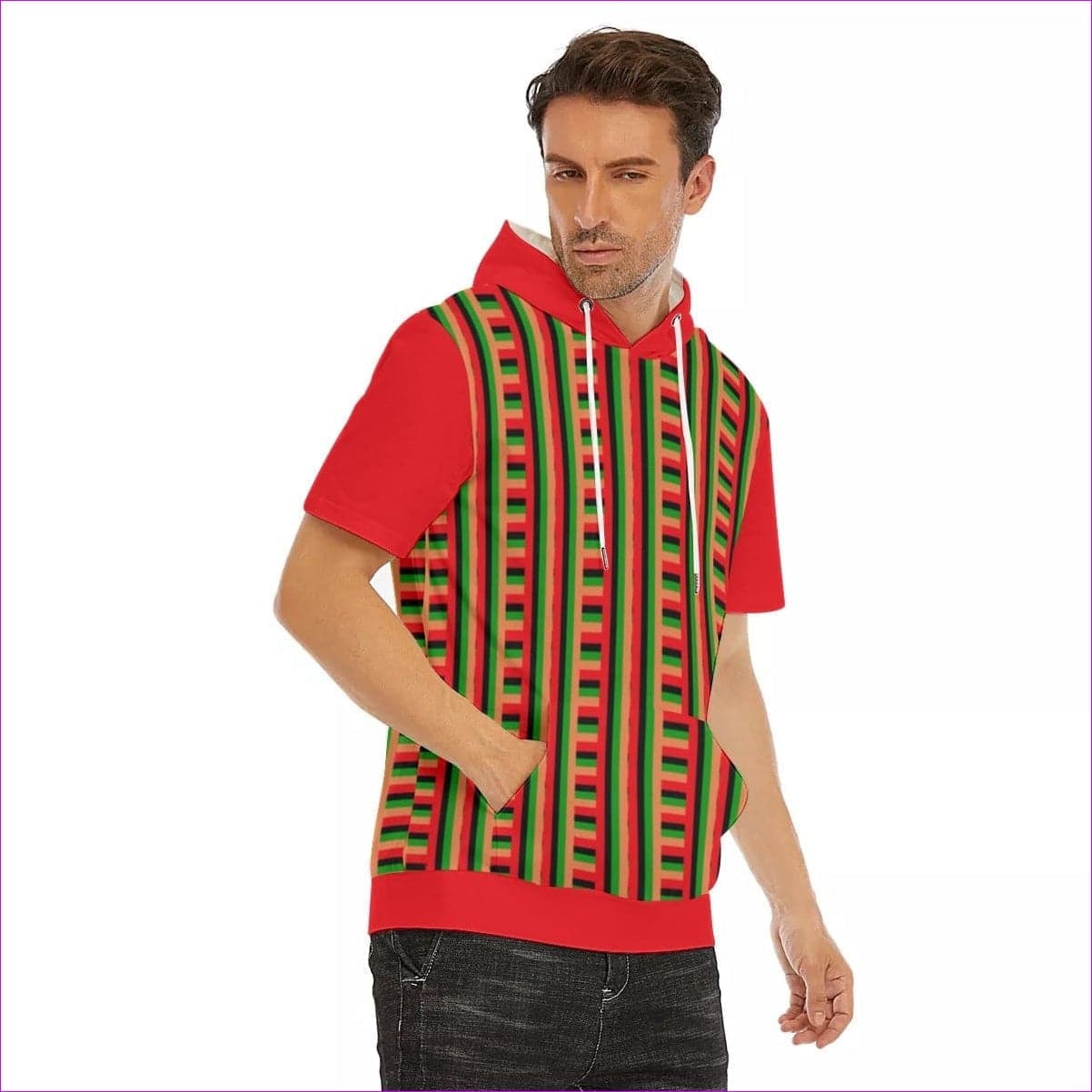 multi-colored Striped Galore Men's Short Sleeve Hoodie T-Shirt | Cotton - men's hooded t-shirt at TFC&H Co.