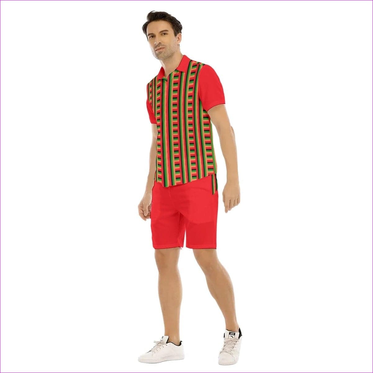 Striped Galore Men's Short Sleeve Short Set - men's top & short set at TFC&H Co.