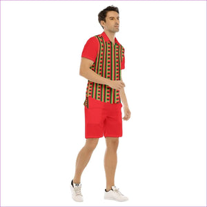 red - Striped Galore Men's Short Sleeve Short Set - mens top & short set at TFC&H Co.