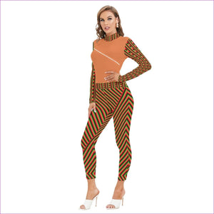 multi-colored - Striped Galore Orange Women's Long-sleeved High-neck Jumpsuit With Zipper - womens jumpsuit at TFC&H Co.