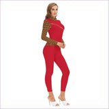 red - Striped Galore Red Women's Long-sleeved High-neck Jumpsuit With Zipper - womens jumpsuit at TFC&H Co.