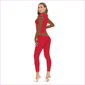 - Striped Galore Red Women's Long-sleeved High-neck Jumpsuit With Zipper - womens jumpsuit at TFC&H Co.